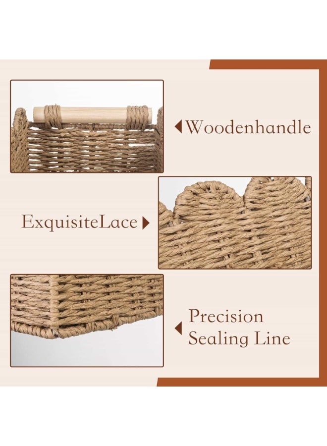 Anmi 1 Piece Wicker Storage Basket | Bathroom Toilet Paper Organizer | Ramadan & Eid Decor | Scalloped Edge with Wooden Handles for Bathroom Counter Bedroom Kitchen Nursery - Image 5